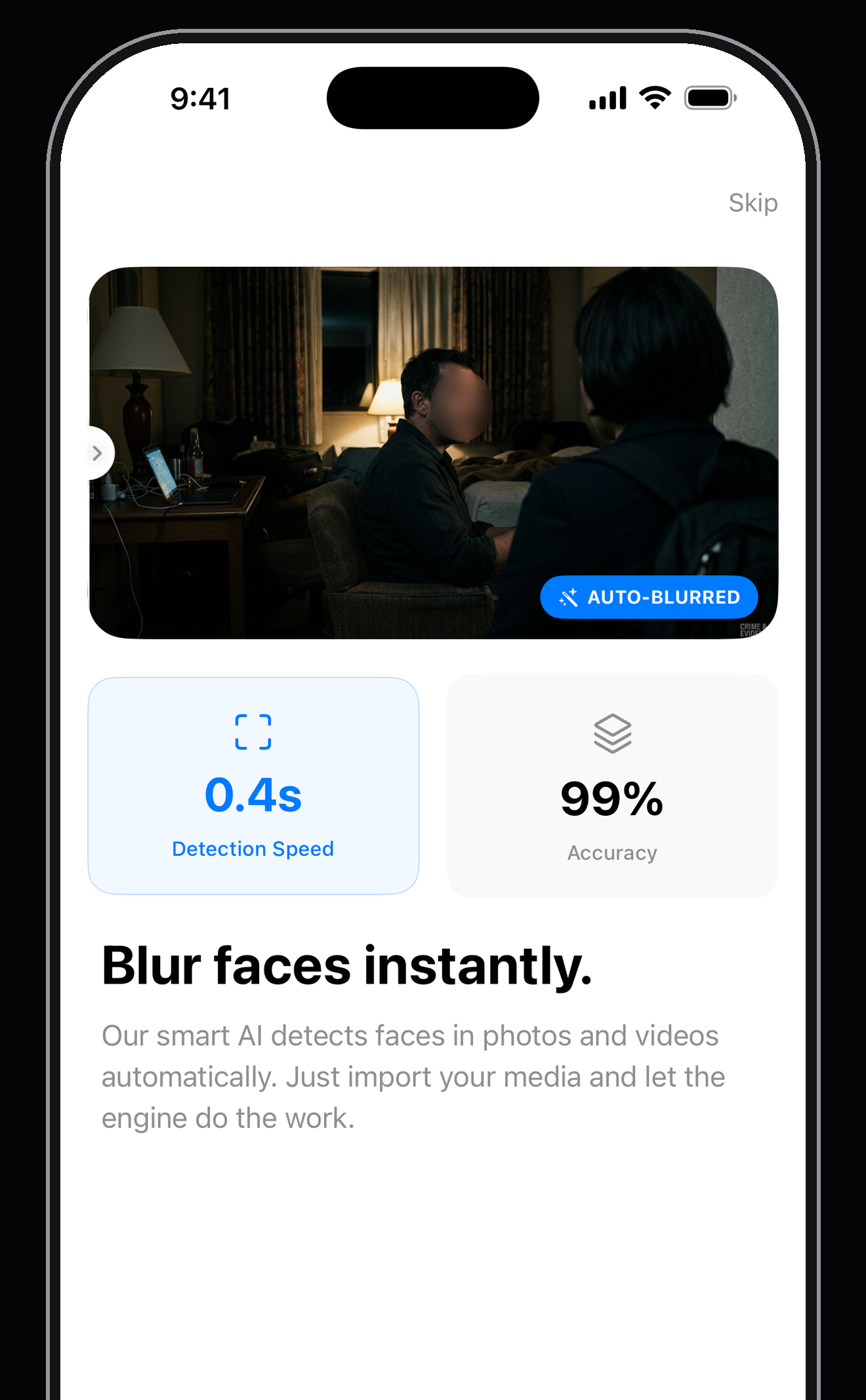 Deface auto-blurring a face in a photo on iPhone